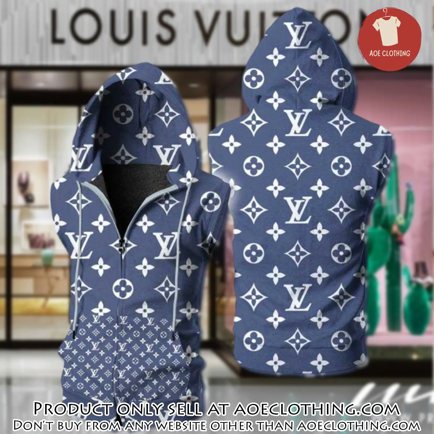 Louis vuitton blue unisex sleeveless zip up hoodie luxury for men women szh010 aoe1950170